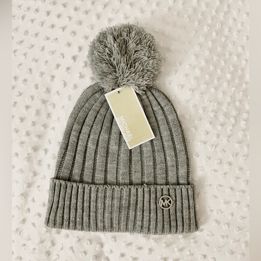 Michael Kors Gray Winter Beanie with Pom Pom